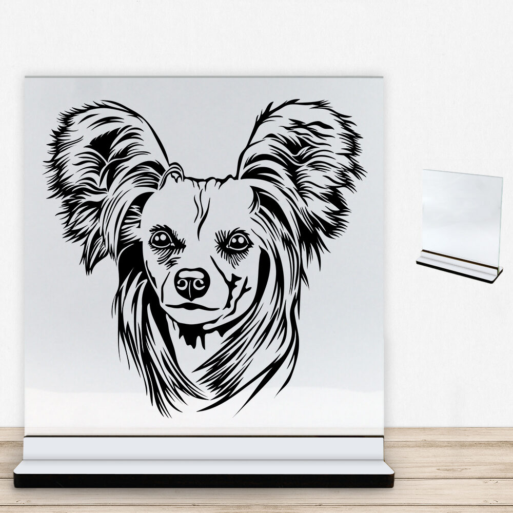 DogFace Chinese Crested | Glasskilt inkl. fod med farvet overflade