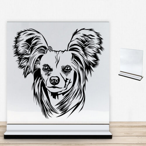 DogFace Chinese Crested | Glasskilt inkl. fod med farvet overflade