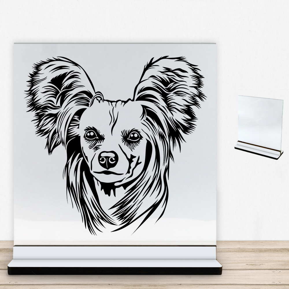 DogFace Chinese Crested | Glasskilt inkl. fod med farvet overflade