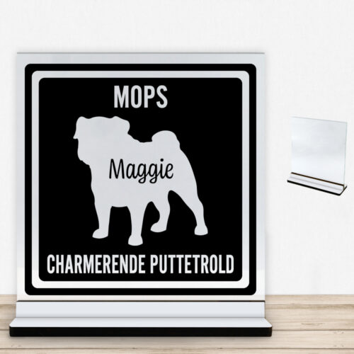 MyPets Mops #2 | Glasskilt inkl. fod med farvet overflade