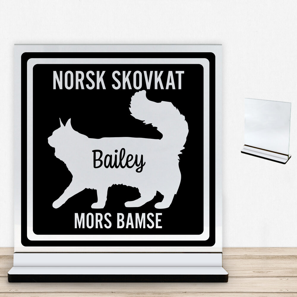 MyPets Norsk Skovkat | Glasskilt inkl. fod med farvet overflade