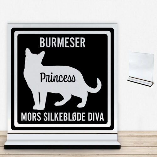 MyPets Burmeser | Glasskilt inkl. fod med farvet overflade