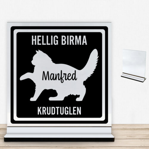 MyPets Hellig Birma | Glasskilt inkl. fod med farvet overflade