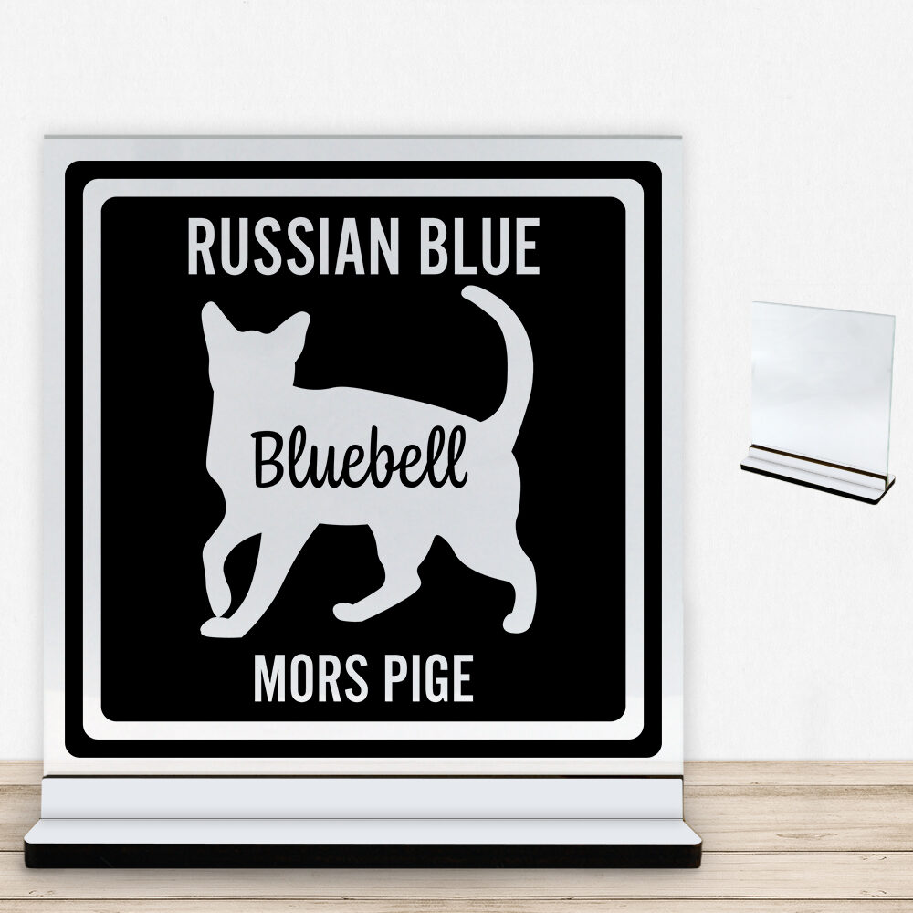 MyPets Russian Blue | Glasskilt inkl. fod med farvet overflade