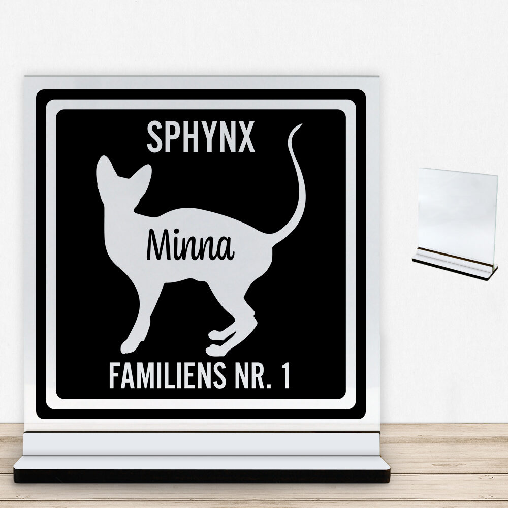 MyPets Sphynx | Glasskilt inkl. fod med farvet overflade