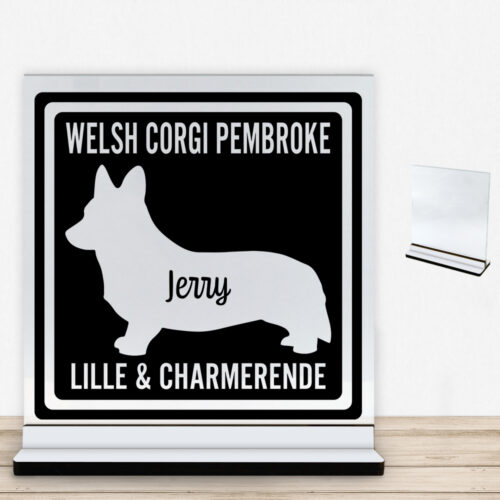 MyPets Welsh Corgi Pembroke | Glasskilt inkl. fod med farvet overflade