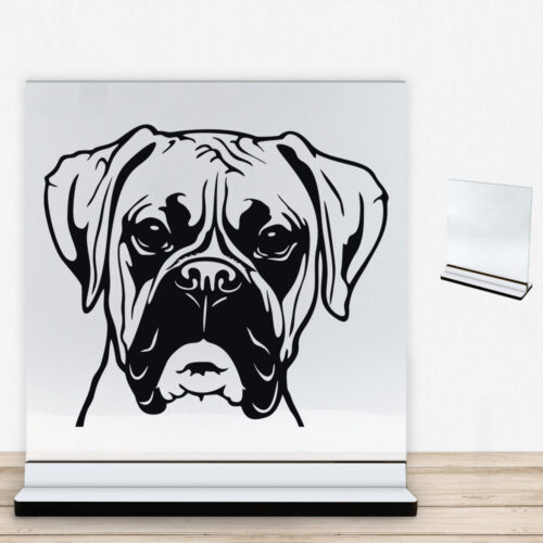 DogFace Boxer | Glasskilt inkl. fod med farvet overflade