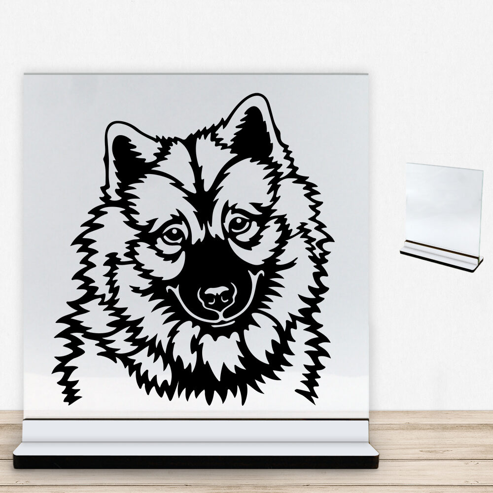 DogFace Eurasier | Glasskilt inkl. fod med farvet overflade