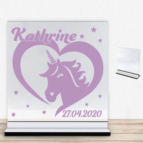 Enhjørning design 2 | Glasskilt inkl. fod med farvet overflade