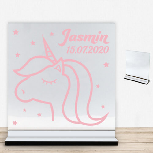 Enhjørning design 3 | Glasskilt inkl. fod med farvet overflade