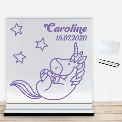 Enhjørning design 4 | Glasskilt inkl. fod med farvet overflade