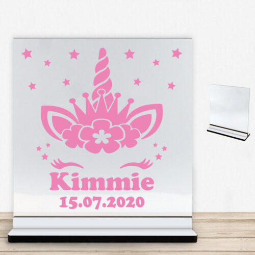 Enhjørning design 5 | Glasskilt inkl. fod med farvet overflade