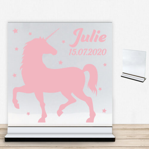 Enhjørning design 6 | Glasskilt inkl. fod med farvet overflade