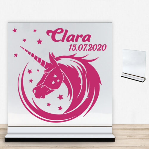 Enhjørning design 7 | Glasskilt inkl. fod med farvet overflade