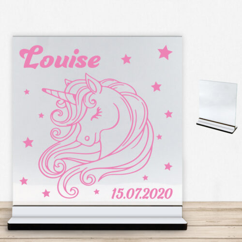 Enhjørning design 8 | Glasskilt inkl. fod med farvet overflade