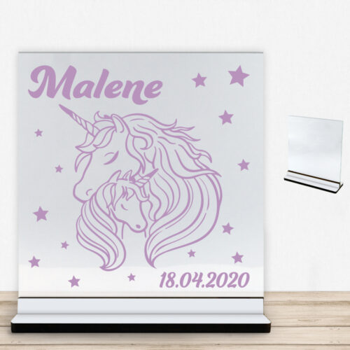 Enhjørning design 9 | Glasskilt inkl. fod med farvet overflade