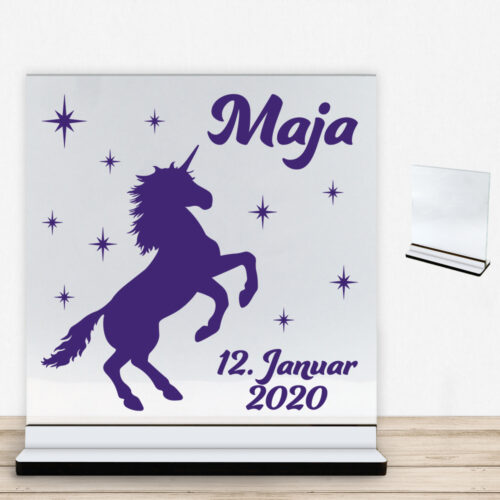 Enhjørning design 10 | Glasskilt inkl. fod med farvet overflade