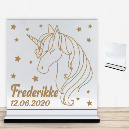 Enhjørning design 11 | Glasskilt inkl. fod med farvet overflade