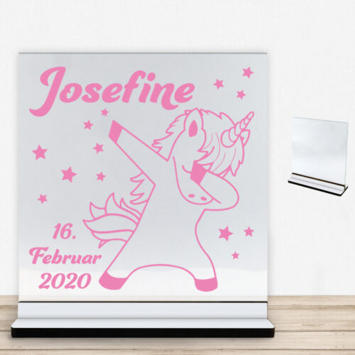 Enhjørning design 12 | Glasskilt inkl. fod med farvet overflade