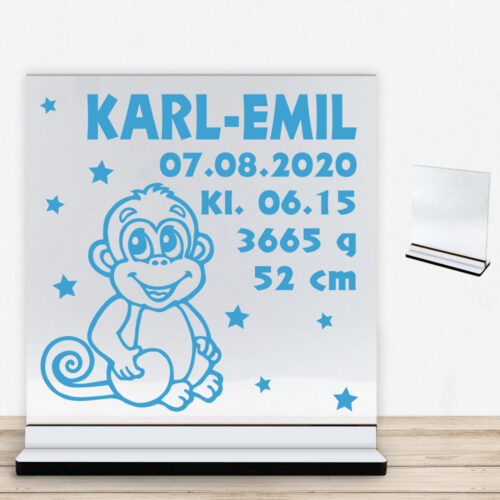 Aben Alvin m. fødselsdata | Glasskilt inkl. fod med farvet overflade