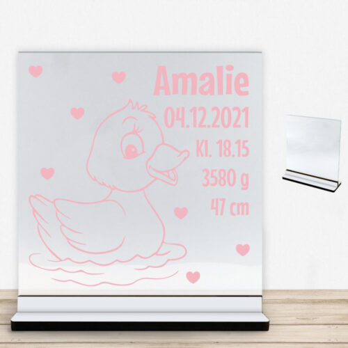 Anden Atlas m. fødselsdata | Glasskilt inkl. fod med farvet overflade