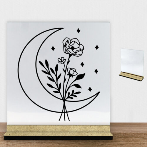 Floral moon design 1 | Glasskilt inkl. fod (træfiber)