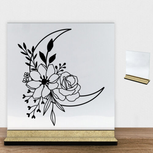 Floral moon design 2 | Glasskilt inkl. fod (træfiber)