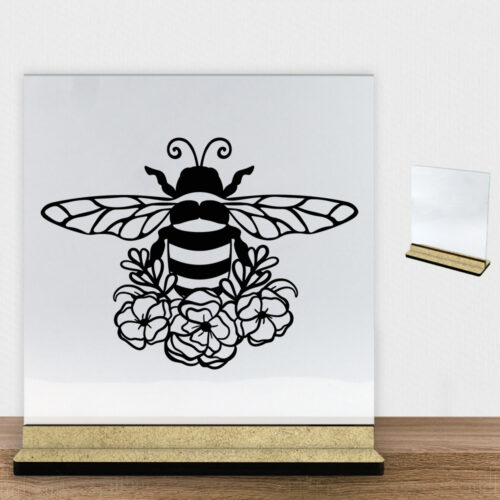 Bee with flowers | Glasskilt inkl. fod (træfiber)