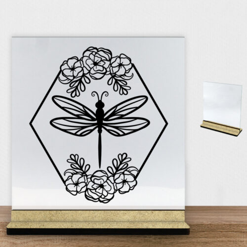 DragonflyHexagon | Glasskilt inkl. fod (træfiber)