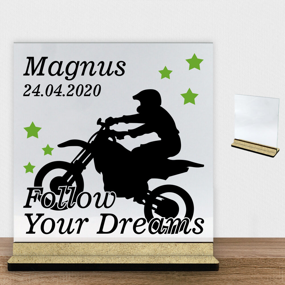 Follow Your Dreams Motorcross #1 | Glasskilt inkl. fod (træfiber)