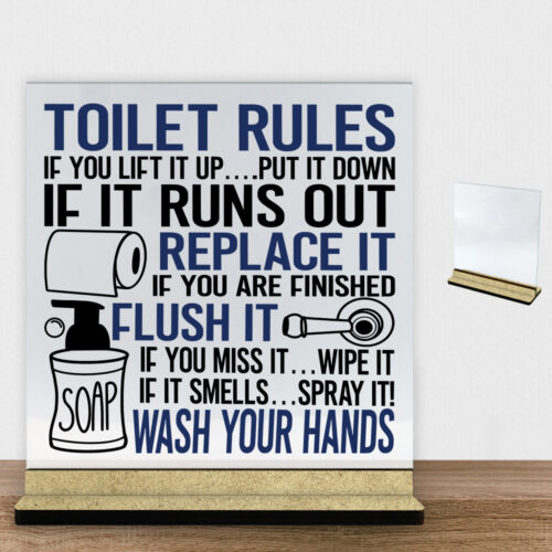 Toilet rules... | Glasskilt inkl. fod (træfiber)