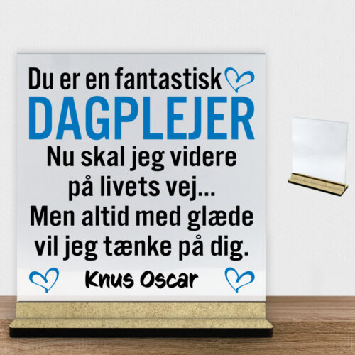 Du er en fantastisk dagplejer #1 | Glasskilt inkl. fod (træfiber)