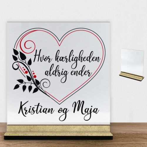 Decor hjerte design 1 | Glasskilt inkl. fod (træfiber)