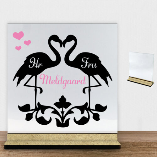 Flamingo love | Glasskilt inkl. fod (træfiber)