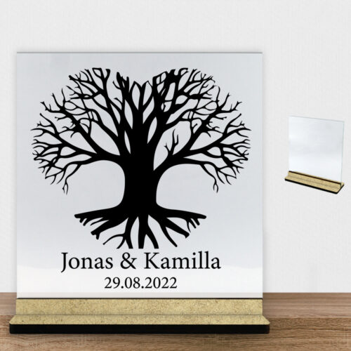 Hjertetræ m. navne | Glasskilt inkl. fod (træfiber)