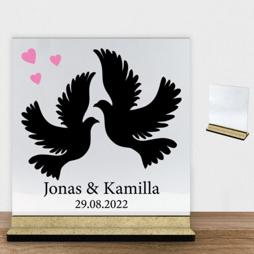 Love doves | Glasskilt inkl. fod (træfiber)