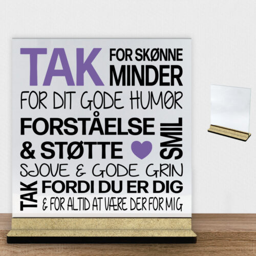 Tak for skønne minder... | Glasskilt inkl. fod (træfiber)