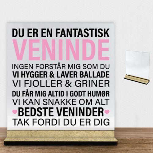 Du er en fantastisk veninde #2  | Glasskilt inkl. fod (træfiber)