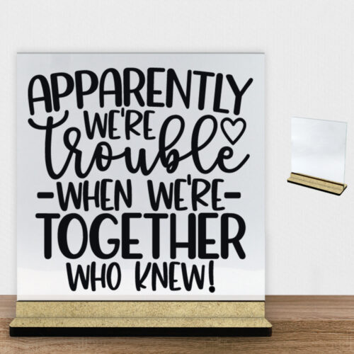 Apparently we're trouble... | Glasskilt inkl. fod (træfiber)