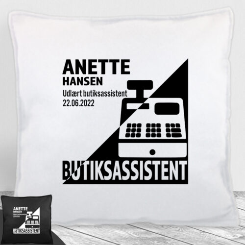 Udlært butiksassistent design 1 | Pyntepude i filt
