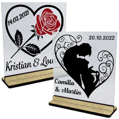 Kærlighed | Glasskilte inkl. fod (træfiber)