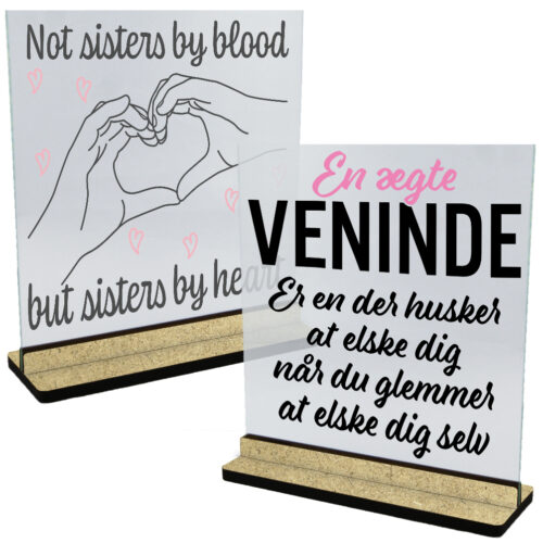 Venner & veninder | Glasskilte inkl. fod (træfiber)