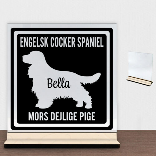 MyPets Engelsk Cocker Spaniel | Glasskilt inkl. fod (poppel krydsfinér)