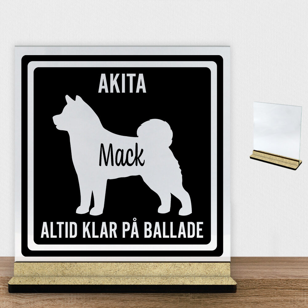 MyPets Akita | Glasskilt inkl. fod (træfiber)