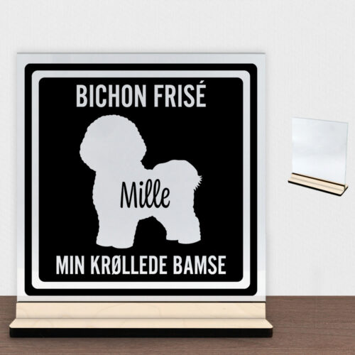 MyPets Bichon Frisé | Glasskilt inkl. fod (poppel krydsfinér)