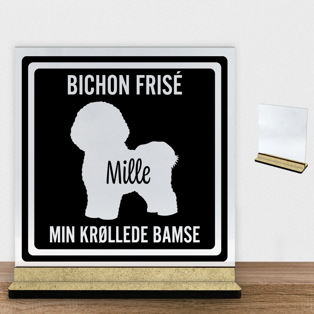 MyPets Bichon Frisé | Glasskilt inkl. fod (træfiber)