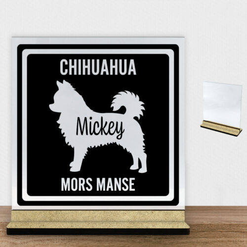 MyPets Chihuahua (langhåret) | Glasskilt inkl. fod (træfiber)