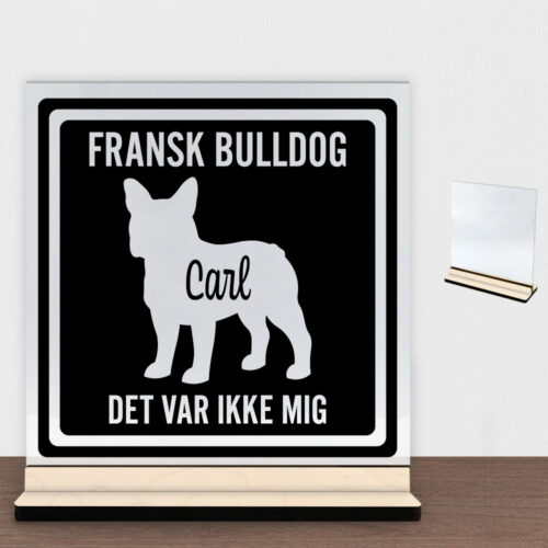 MyPets Fransk Bulldog | Glasskilt inkl. fod (poppel krydsfinér)