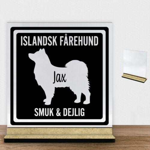 MyPets Islandsk Fårehund | Glasskilt inkl. fod (træfiber)