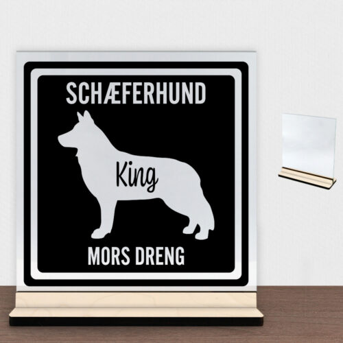 MyPets Schæferhund | Glasskilt inkl. fod (poppel krydsfinér)